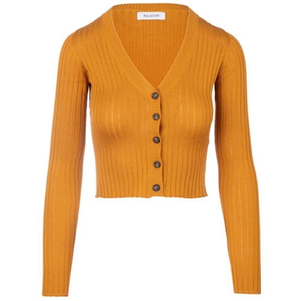💕NAADAM💕 Ribbed Cropped Cardigan Silk Cashmere Blend ~ Gold XS NWT